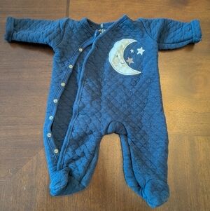 Chick Pea Quilted Navy Footie Sleeper with Moon and Stars